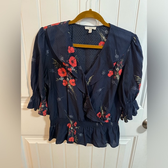 Joie Ottoline Navy Floral Print Embroidered Top - Picture 2 of 7